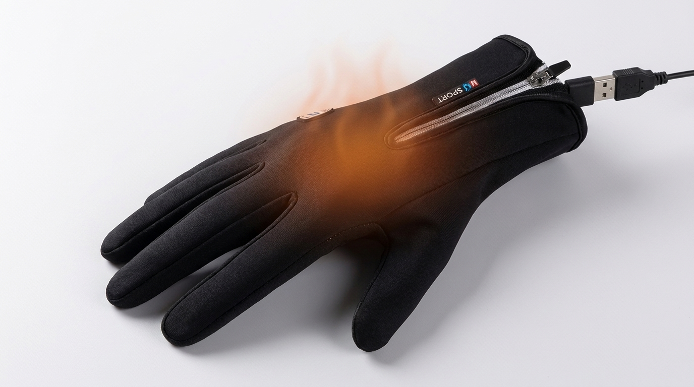 Thin black heated glove with a simple power button