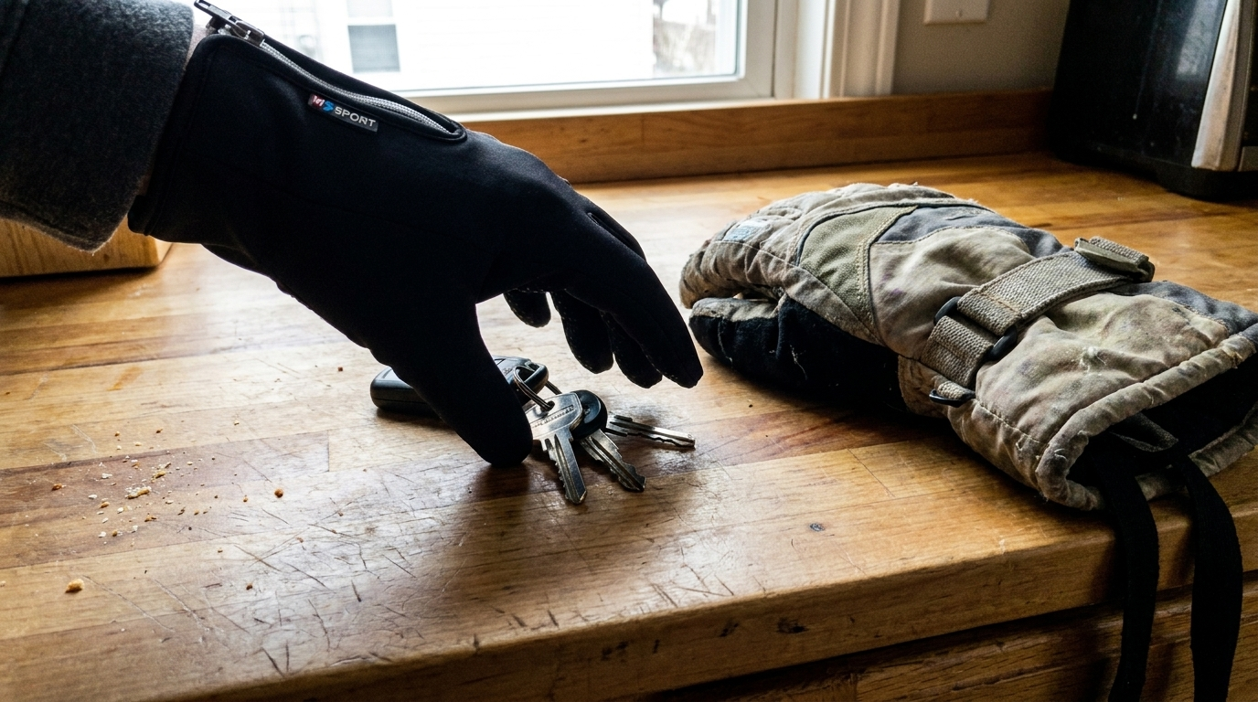 Person using keys while wearing thin black heated gloves